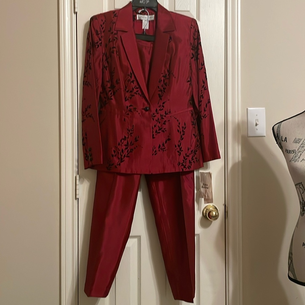 Vintage Jessica Ash 2 pc Formal Pantsuit-Red/Black Blazer & Solid Red Pants